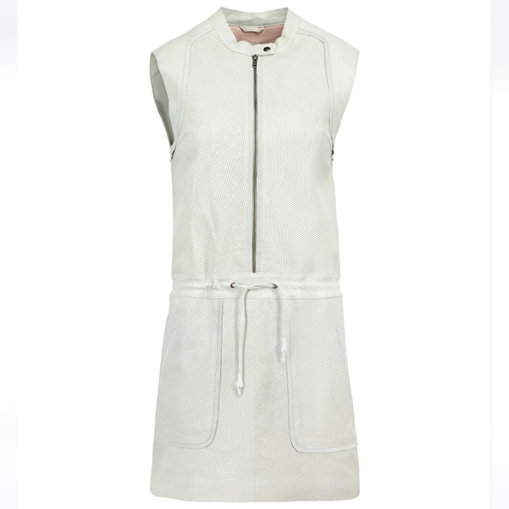 NEW!! MAJE ecru/mint color leather rider mini dress in size 3 (M)